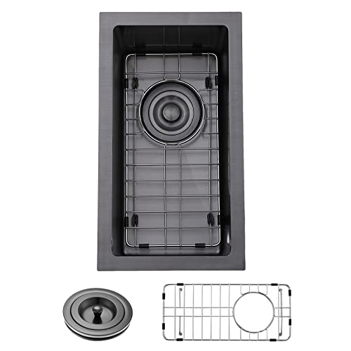 Vccucine Black Undermount Bar Sink, 10 X 18 Inch Rv Small Kitchen Sink, Handmade Stainless Steel Wet Bar Sink, Outdoor Single Bowl Prep Sink With Dish Grid & Drain #TOP1