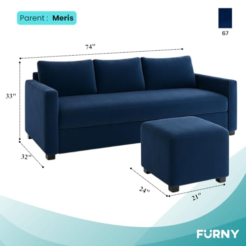 Image of Furny Mavona 3 Seater Fabric Sofa Set (Blue) | Soft Velvet Fabric | Modern Design | Comfortable Seating | Living Room Furniture