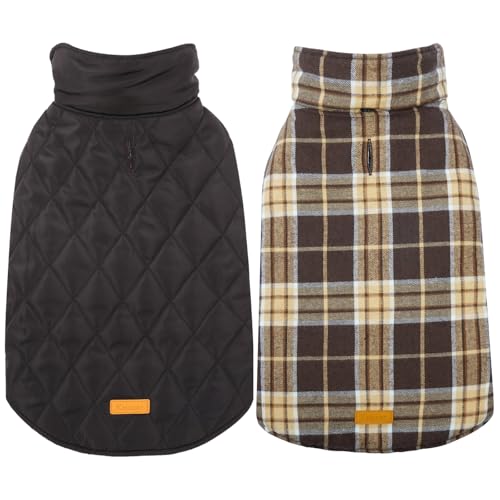 Kuoser Waterproof Dog Coat, Reversible Dog Jacket for Medium Dogs, Adjustable Durable Doggie Winter Coat Warm Puppy Cold Weather Apparel from Small to Large Breed, New Brown M New Brown Medi