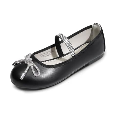 DREAM PAIRS Girls Black Ballet Flats with Bow Cover