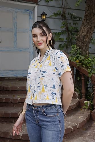 Image of Zilcon Women's Cotton Printedshort Tops for Woman Half Sleeve Hawaiian Top Club Party Disco T-Shirt for Women Stylish, Festival wear, Tops