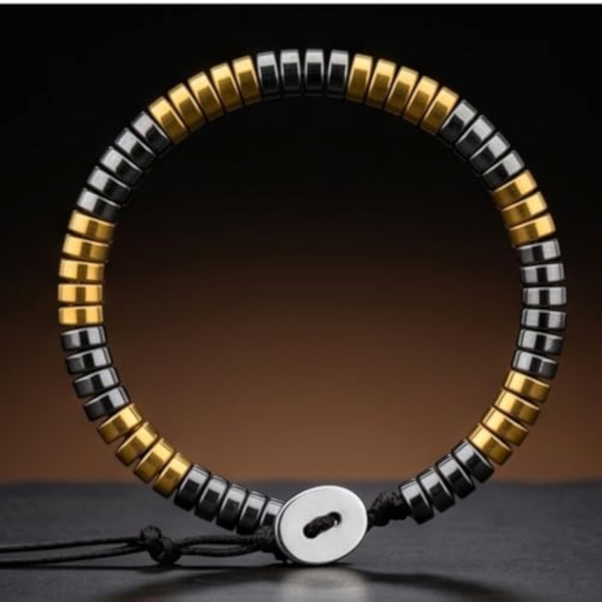 Gold & Silver Tone Steel Bead Bracelet for Men, Stretch Design