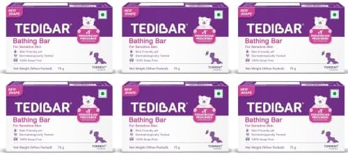 Tedibar Moisturising Baby Bathing Bar with Skin Friendly PH|100% Soap Free|Prevents Dryness & Rashes|Dermatologically Tested 75gm x Pack of 6