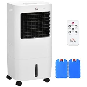 HOMCOM Mobiele airconditioner, draagbare luchtkoeler, 65 W, verdampingsventilator, 3-in-1 met 15 l watertank, oscillatie, afstandsbediening, 3 modi, timer 8 uur, koelt 20 m², wit