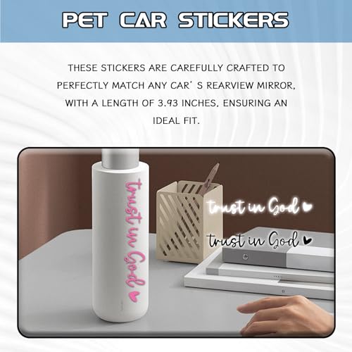 Image of 2 PCS Trust in God Rearview Mirror Sticker, Vinyl Automotive Rear View Mirror Stickers and Decals for Vehicles, Christian Bible Verse Stickers, Cute Car Accessories for Women (Pink)