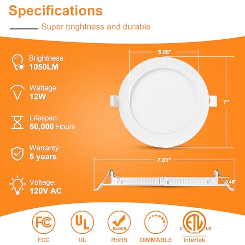 LMP 12 Pack 6 Inch 5CCT Ultra-Thin LED Recessed Ceiling Light with Junction Box, Selectable 2700K/3000K/3500K/4000K/5000K, 12W, 1000LM Brightness, CRI90+, Dimmable Canless Lights Downlight by LMP - Image 3