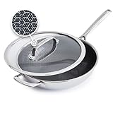 GreenPan Spectra 12' Wok Pan with Lid, Hybrid Tri-Ply Stainless Steel, PFAS-Free Ceramic Nonstick Textured Cooking Surface, Induction Cookware, Diswasher Safe, Oven & Broiler Temp to 850˚F