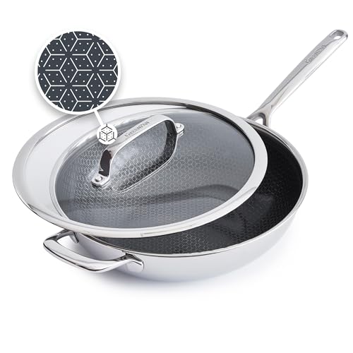 GreenPan Spectra 12" Wok Pan with Lid, Hybrid Tri-Ply Stainless Steel, PFAS-Free Ceramic Nonstick Textured Cooking Surface, Induction Cookware, Diswasher Safe, Oven & Broiler Temp to 850˚F by GreenPan - Used condition - US$118.71
