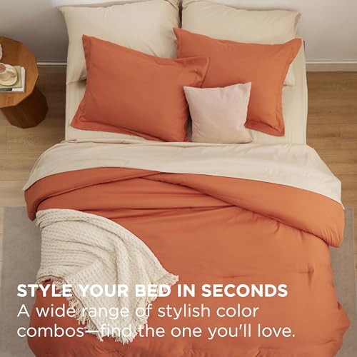 Image of Bedsure King Size Comforter Set - 7 Pieces Burnt Orange King Bedding Set for All Seasons, Boho Contrasting Design Bed in a Bag with Comforter, Sheets, Pillowcases & Shams