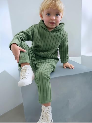 Image of Toddler Kid Girls Clothes Ribbed Color Block Long Sleeve Hoodie Sweatsuit Set Fall Outfits