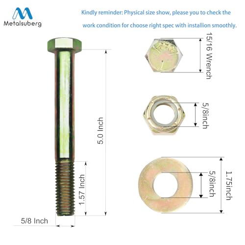 Image of 5 /8 inch x 5 inch Hex Head Bolt by Color Galvanization with Nylon Lock nut and Large Size Washer Assortment Kit,Alloy Steel,Grade 5.(4pcs Pack). by Metalsuberg