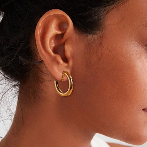 THUNARAZ Gold Clip on Earrings 14K Gold Plated Chunky Hoop Clip Earrings Trendy Clip on Hoop Earrings for Women Non-Pierced Fake Jewelry4