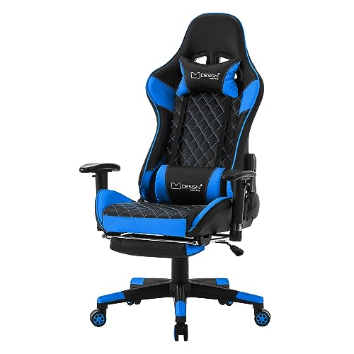 ML-Design Gaming Stuhl mit Fußstütze, Blau, Kunstleder, Ergonomischer...