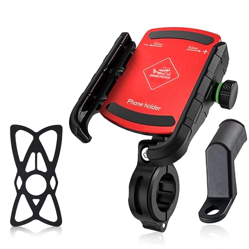GRAND PITSTOP®Motorcycle Phone Holder Bike Phone Mount Compatible with 4" to 6" Phone Sturdy Holders for Grip| 360° Phone Protection| Aluminium Clamp Red