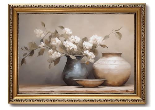Vintage Gold Framed Floral Still Life Wall Art, Bathroom Decor, 8x10 Inch