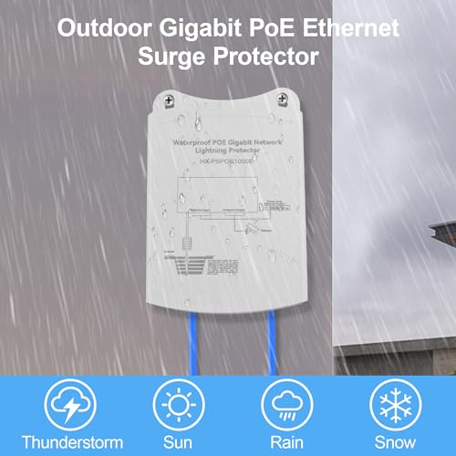 Protector de Sobretensión PoE Ethernet Gigabit Exterior IEEE802.3Af/At/Bt 1000Mbps, Impermeable, Protección contra Rayos 5KA IP65, Montaje en Pared Plug and Play (Solo Interfaz de Red) miniatura 5