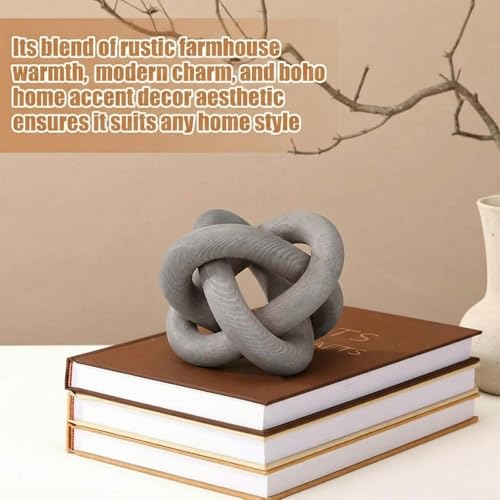 Image of Yalikop 3 Link Wood Knot Decor Rustic Home Decor Accents Hand Carved Coffee Table Decoration, Boho Chain Link Decoration, Modern Shelf, Rustic Objects for Home Living Room Bedroom(Gray)