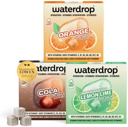 waterdrop® Microdrink Set - Cola, Orange & Lemon Lime – 36 Würfel für Geschmack im Wasser, Zero Zucker Getränke, Geschmackspulver mit Vitaminen, Wasserzusatz für Limonade & Spezi-A