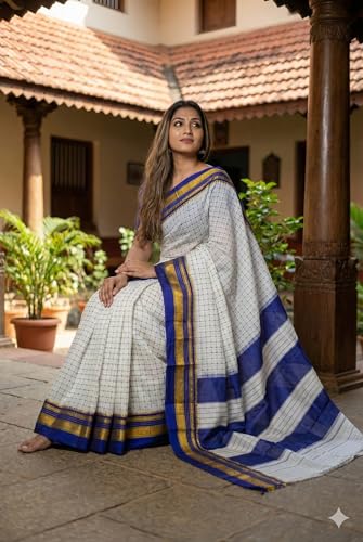 Image of Star Design white+Red Narayanpet Ilkal Cotton Saree With 6.20 m