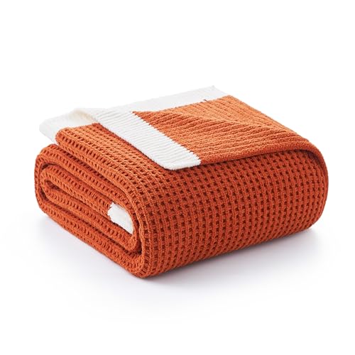 Amélie Home Chenille Throw Blanket, Soft Cozy Waffle Throw for Couch & Sofa, Warm Yet Lightweight, Breathable All-Season Throws for Women Men, Housewarming, Birthdays, 50"x60", Orange