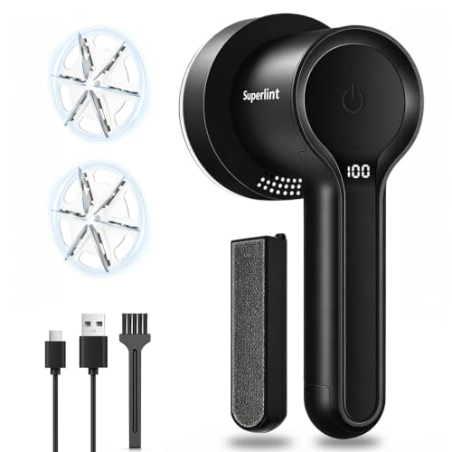 SuperLint 2-in-1 Rechargeable Fabric Shaver LED 3-Speed Lint Remover Black