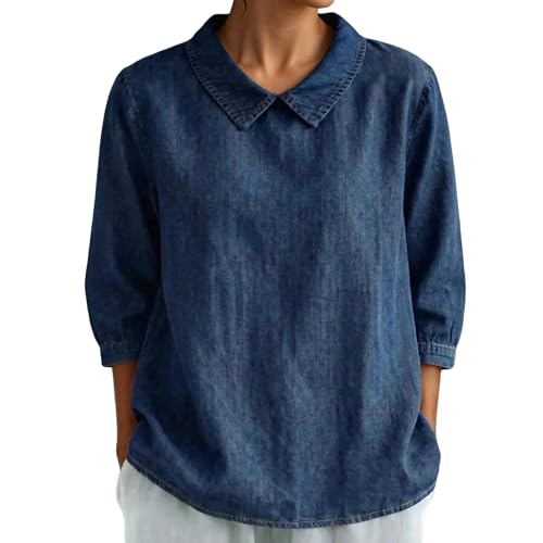 Blusa vaquera para mujer elegante manga 3/4 holgada vintage