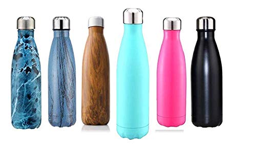 SAFER Útil y práctica Botella de Acero Inoxidable para Agua, termos para café Capacidad de 500 ml - diseños únicos en Madera, mármol y Semi Mate. (Semi-Mate Turquesa)