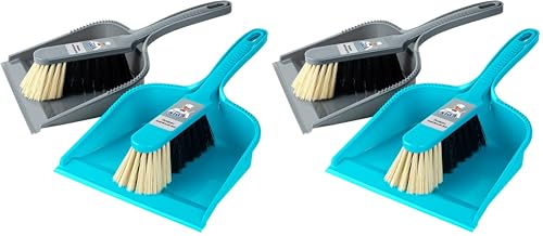 Image of MR.SIGA Dustpan and Brush Set, Pack of 4 Set, Blue & Grey