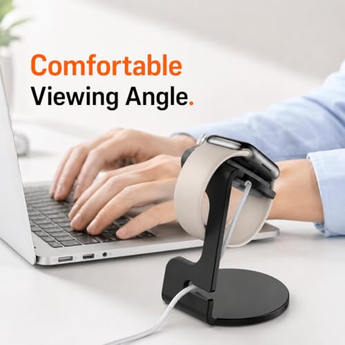 Image of Mizi Apple Watch Charger Stand, Aluminium Alloy Magnetic Charging Holder Compatible with Apple Watch Ultra 3 /2 /1, Series 11 /10 /9 /8 /7 /6 /5 /4 /3 /2 /1 & SE /SE2 /SE3, Desk & Nightstand Dock - Black