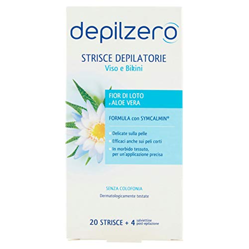Depilzero Strisce Depilatorie Viso e Bikini 20 Strisce + 4 Salviettine
