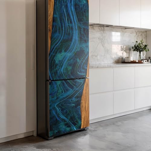 Vinilo para nevera de 60x205 cm con diseño de olas y madera 4