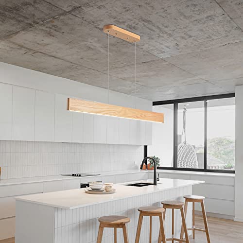 Yisdesign 2022-0901 47 Inch 36W Led Pendant Light Solid Ash Wood Linear Pendant Light Dimmable Dining Room Light Fixture Linear Chandelier thumb #2