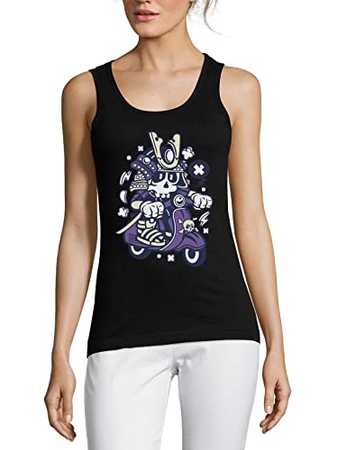 T-shirt Bushido Scooter en coton noir pour femme look samouraï patrouille décontracté
