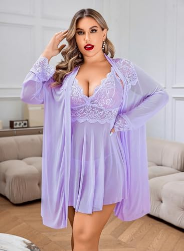 Image of Avidlove Plus Size Lingerie Sexy Lingerie Set Women's Exotic Nightgowns Lace Chemise Lingerie Side Slit Nightdress