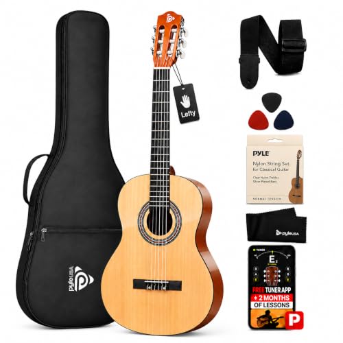 Pyle 36-Inch Left-Handed Classical Acoustic Guitar Kit, 3/4 Size Junior Nylon String Guitar for Kids...