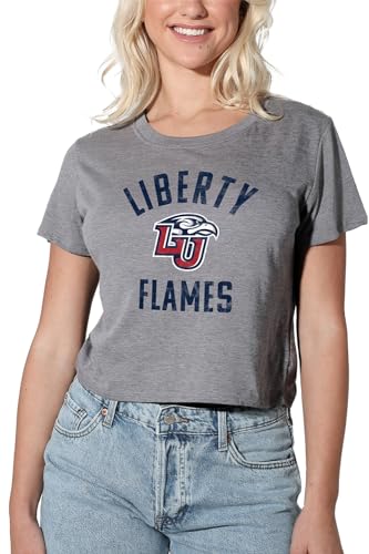 Liberty University Official Flames Logo Women's Crop Top T-Shirt, Athletic Heather, Small