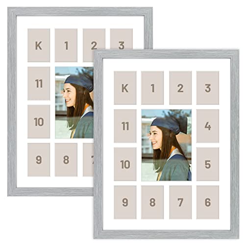 Golden State Art, 12x16 Grey Wood Frame - 13 Opening White Mat - Displays One 5x7 Photo and Twelve 2.5x3.5 Pictures - Collage Frame - Real Glass, Great for Displaying Collection Cards, 2 Pack Golden State Art, 12x16 Grey Wood Frame - 13 Opening White Mat - Displays One 5x7 Photo and Twelve 2.5x3.5 Pictures - Collage Frame - Real Glass, Great for Displaying Collection Cards, 2 Pack