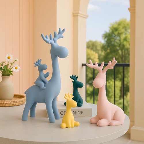 Image of Xtore Reindeer Family Modern Aesthetic Figurine for Home Decor | Satin Ceramic Build | Best Gift - (Pack of 4 Pieces, Multicolor)