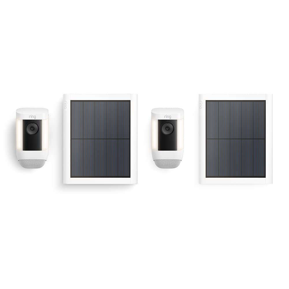 Ring Ring Spotlight Cam Pro Solar | 2K Video with Ring Vision, 3D Motion Detection, Bird's Eye View, LED Spotlights, DIY installation | With 30-day free trial of Ring Home |2 Cameras
