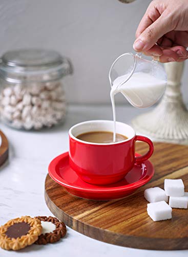 Sweese 4 Ounce Porcelain Stackable Espresso Cups With Saucers And Metal Stand Set Of 4, Red - 405.404 #TOP4