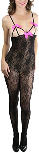 Image of ToBeInStyle Women's Bodystocking Crotchless Peek-A-Boo Fishnet Lace Bodysuit