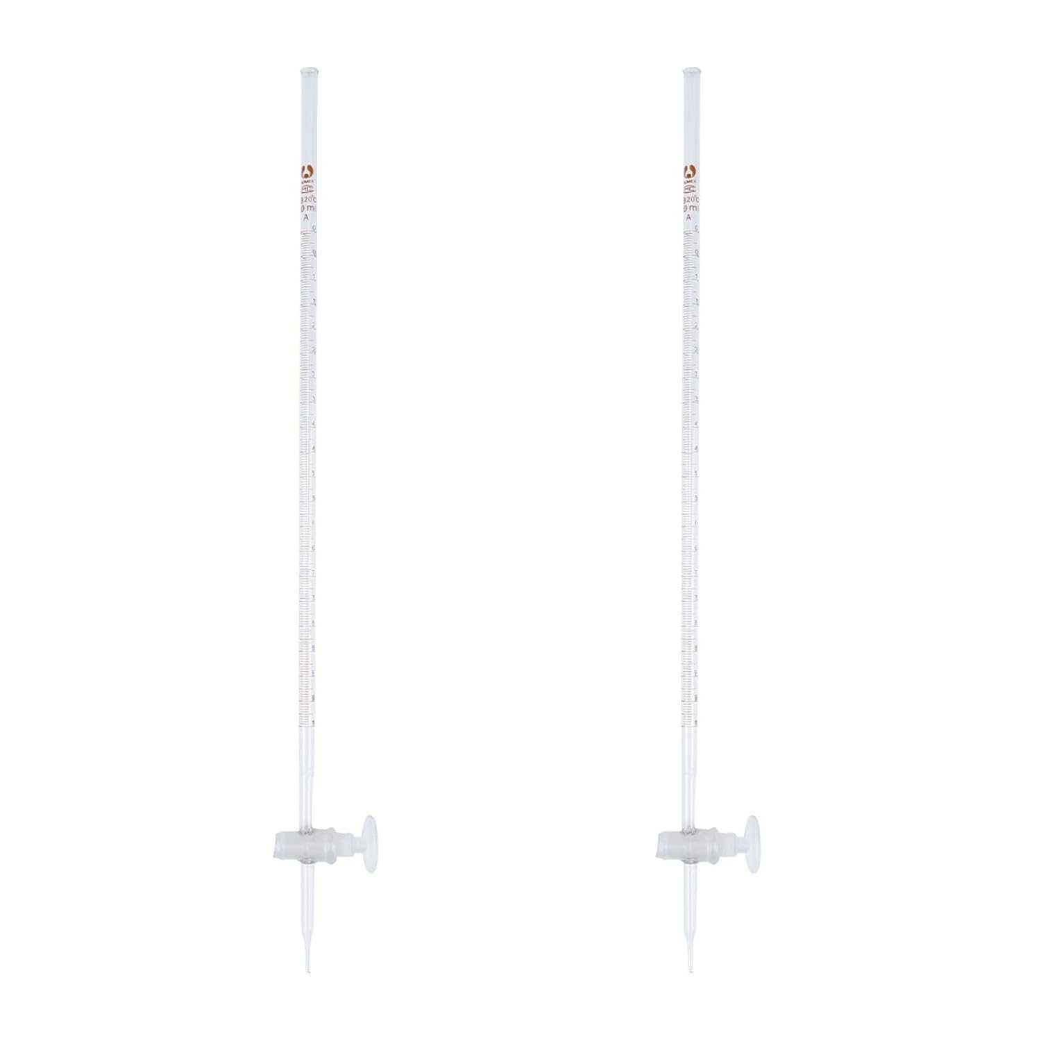 Gatuida 10 ml Burette Set - 2 Pieces Chemical Laboratory Tools with PTFE Stopcock Ideal for Teaching and Experiment Transparent Glass Instruments for School and Laboratory Supplies