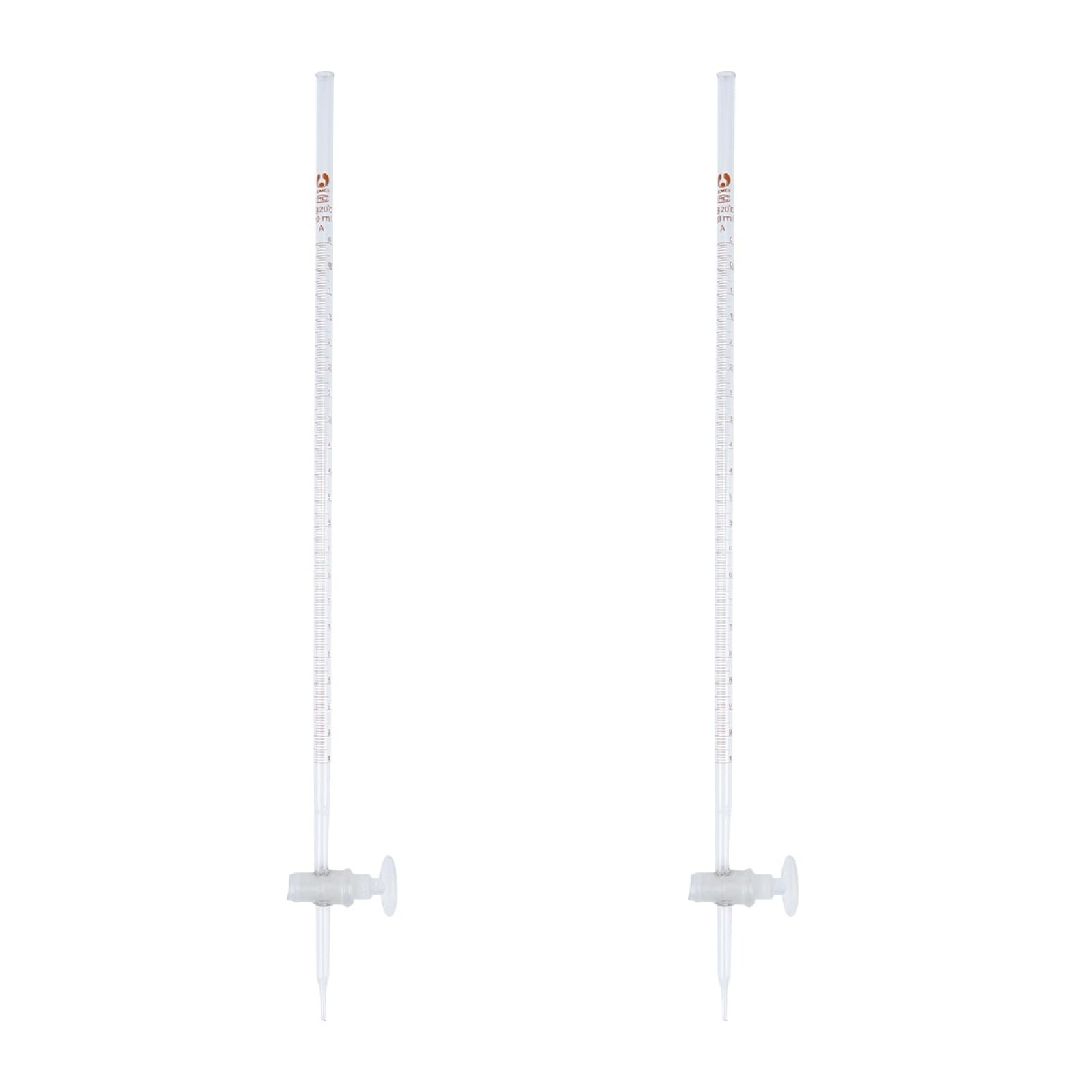Gatuida Lot de 2 bourrettes acides de 10 ml avec robinet d'arrêt PTFE - Instrument en verre chimique pour junior, lycée, laboratoire et enseignement