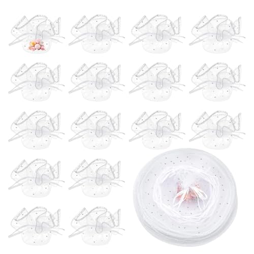 DHWEKU 50pcs Voile de Tulle Rond Organza Pailleté Sachet Bonbons Pochette Dragées Bijoux Perle Cadeau Faveur Invités Décoration Mariage Baptême Fête (Dia...