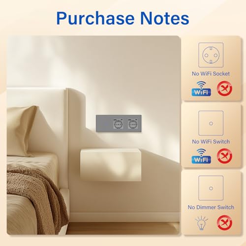 BSEED Touch Lichtschalter mit USB Steckdose Anschluss (Max. 2.1A) Typ C Port 1 Fach 1 Weg Wandschalter mit doppelten Steckdosen Unterputz Touchscreen-schalter mit Glasrahmen 228mm Grau