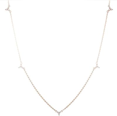 9K/14K/18K Rose Gold Chain Necklace Real Gold for Women, Triple Stone Heart Collier Necklace with Natural Diamonds 0.15ct