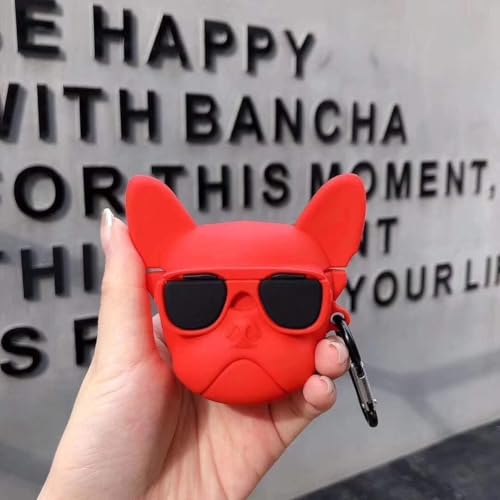 Image of Dezet Cute Soft Silicone Pouh Case for Airpods Pro GEN-2 (2022) � 3D Cartoon Animal Character Cover with Keychain Ring, Shockproof & Dustproof Protective Case for Kids & Girls (BULDOG RED)