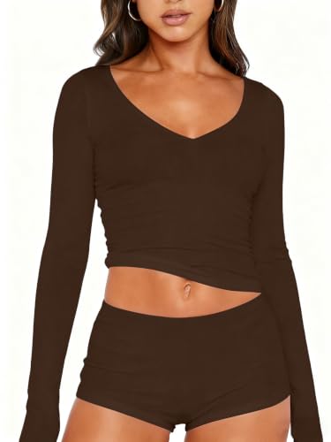 Image of Dressmine Sexy Pajamas Set for Women Soft Ribbed Fall Pj Cute Y2K Sleepwear