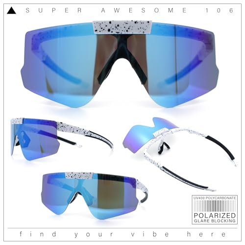 Image of SA106 Polarized Mens Flip Up Rimless Oversized Shield Plastic Sport Sunglasses