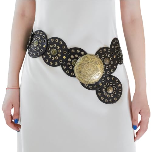 XGOPTS Wide Disc Belt for Women Vintage Western Waist Belt Exaggerated Cowboy Leather Hollow Out Round Belts for Dress3